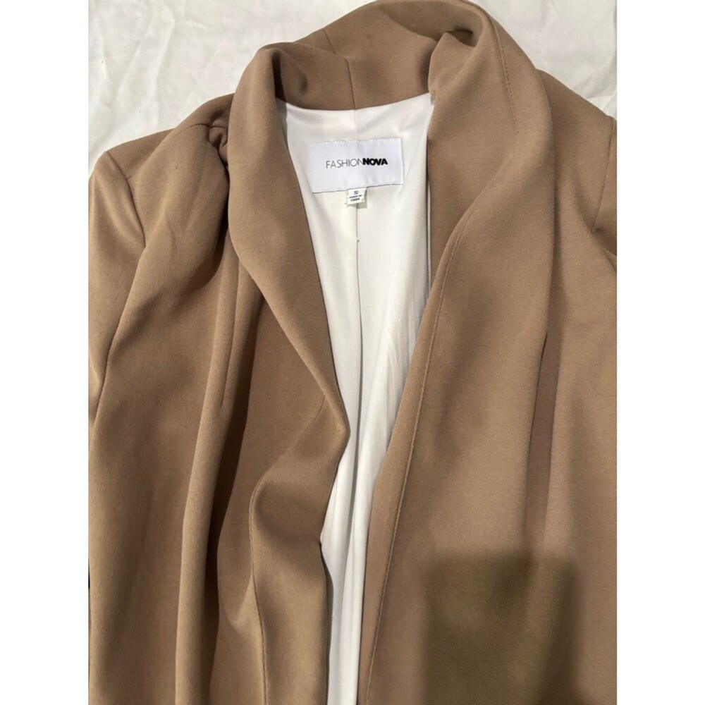 Fashion Nova Camel Draped Open-Front Blazer - Picture 4 of 5